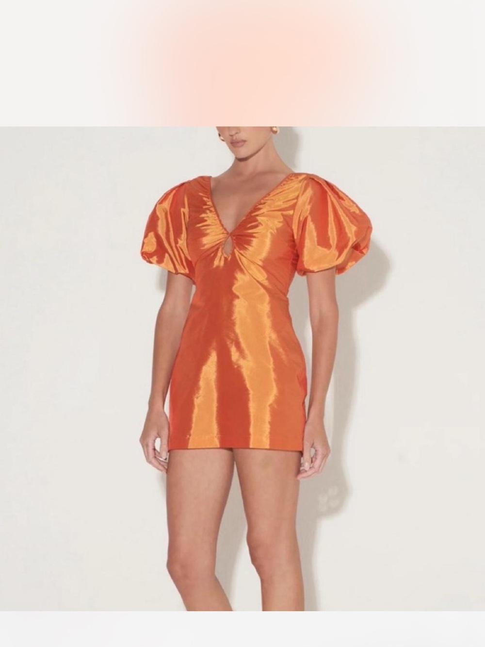 Shimmer Puff-Sleeve Orange Mini Dress
